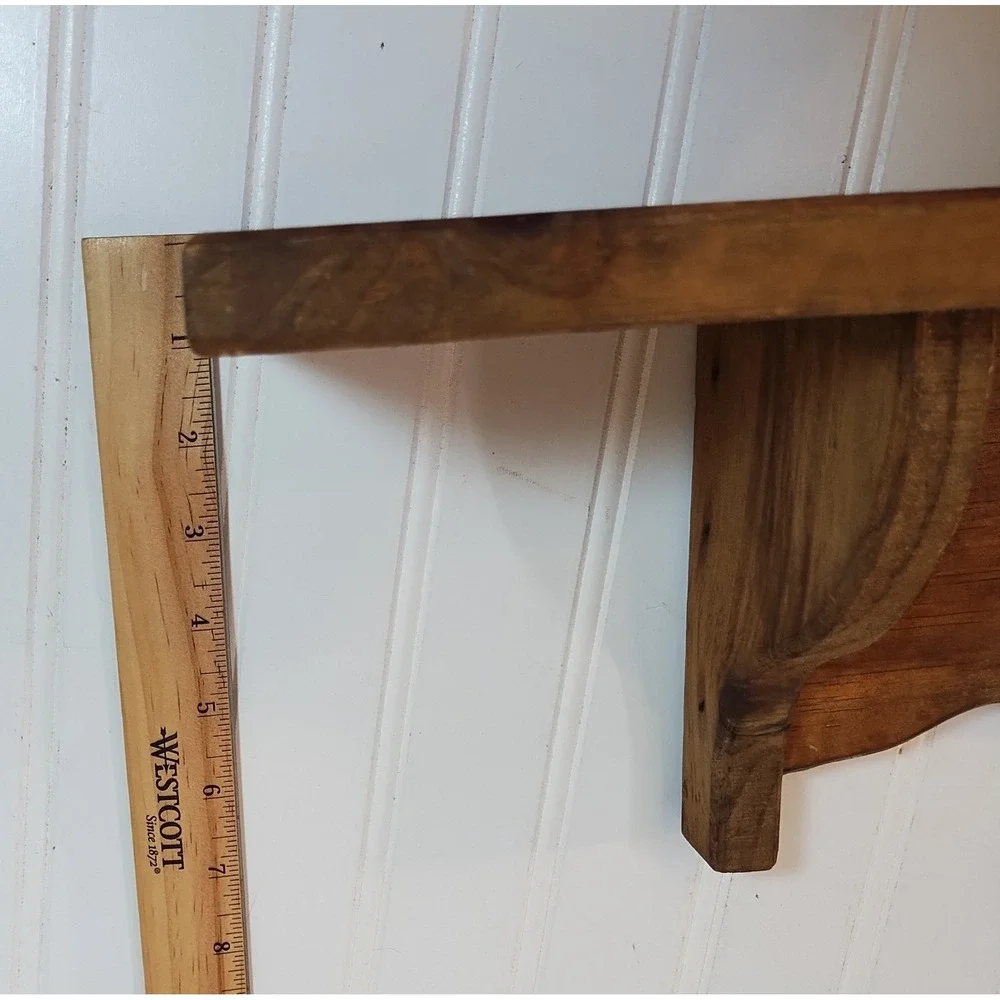 Vintage Wood Wall Shelf Scalloped Gingerbread Cutout 4 Peg Coat Rack Brown 48